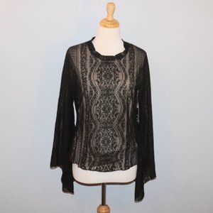 New Liberty Love Large Black Angel Bat Wing Sleeves Shirt Top NWT